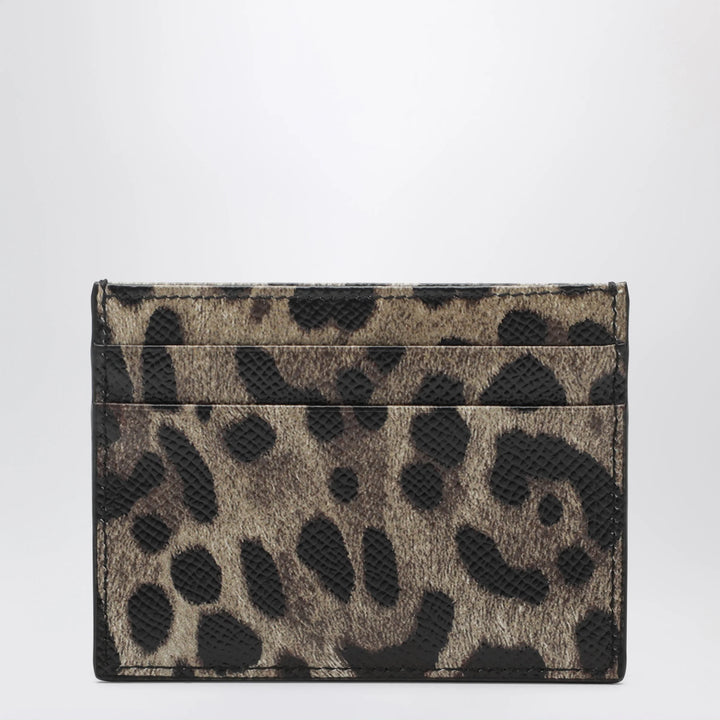 Dolce&amp;Gabbana - Card holder in leopard-print Dauphine leather with logo plaque
