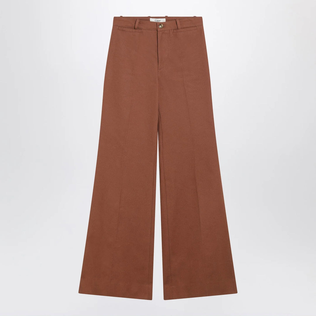 Chloé - Flared cotton trousers in nougat colour
