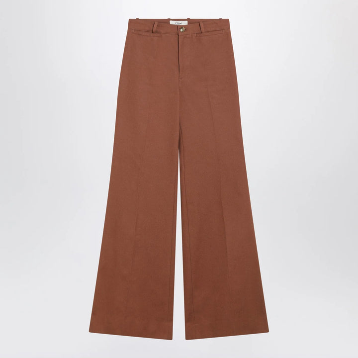 Chloé - Flared cotton trousers in nougat colour