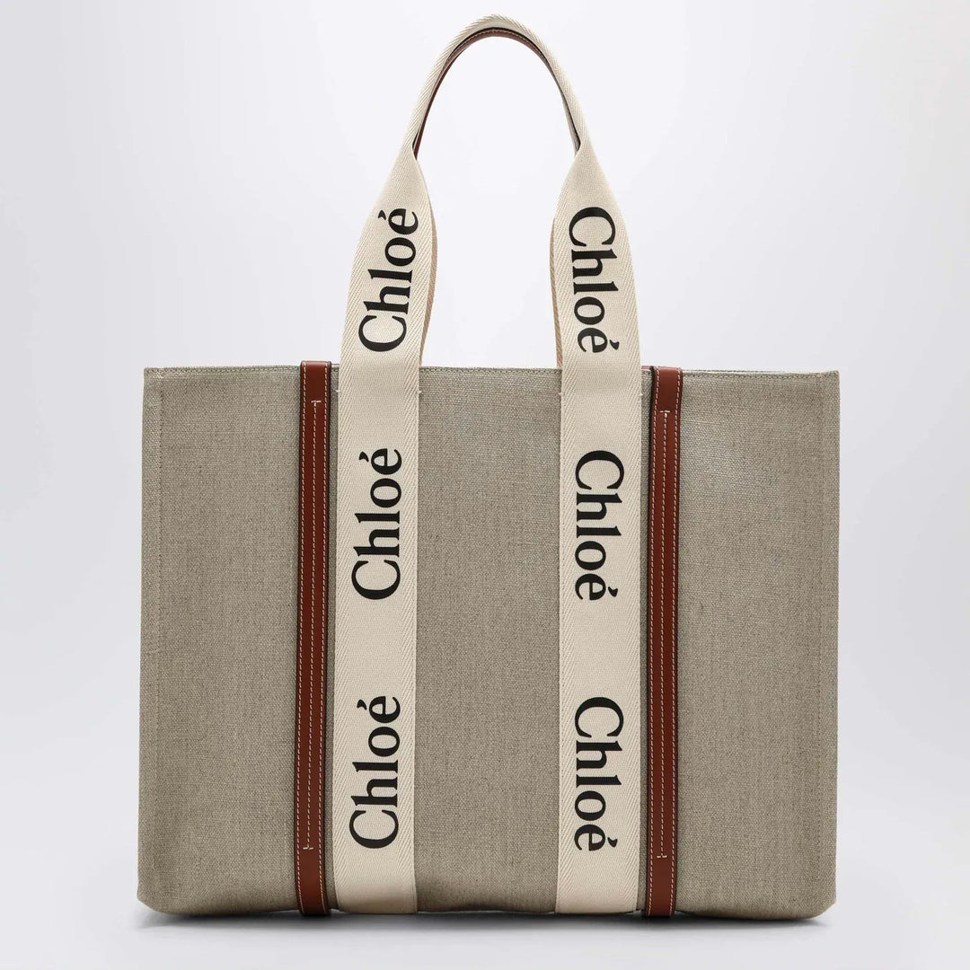 Chloé - Large Woody tote bag in beige canvas