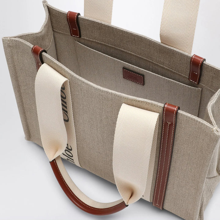 Chloé - Woody medium bag in beige canvas