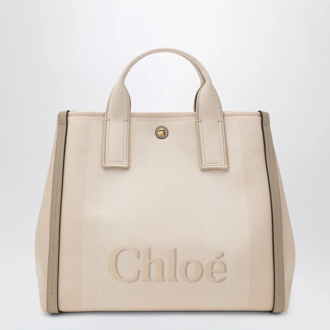 Chloé - Carry tote bag in pink beige striped canvas