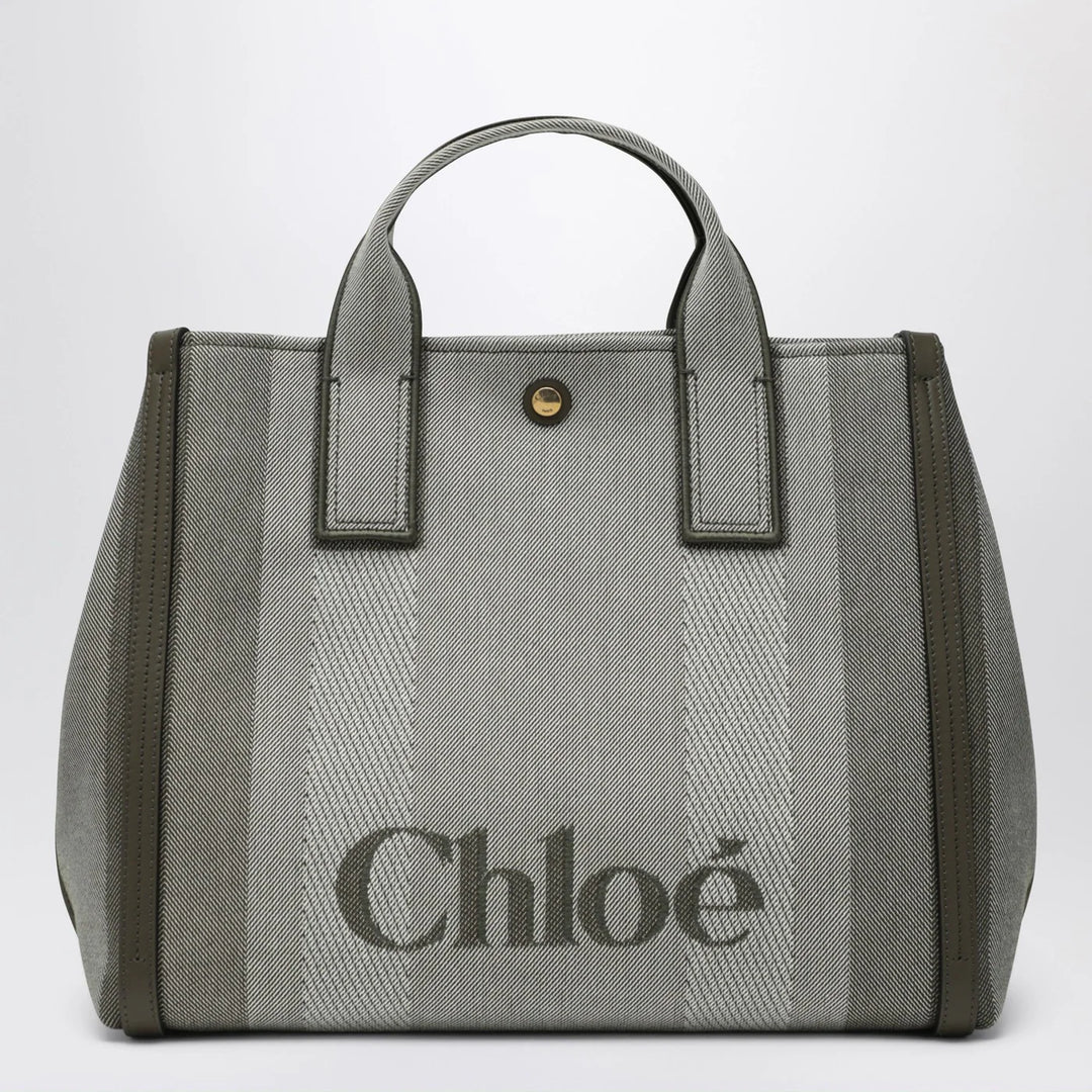 Chloé - Carry tote bag in dark green striped canvas