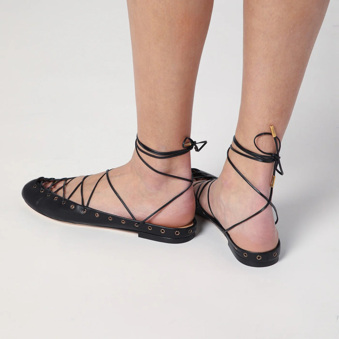Chloé - Black leather ghillie ballerinas