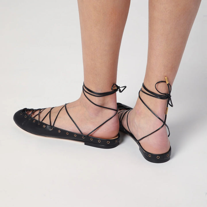 Chloé - Black leather ghillie ballerinas