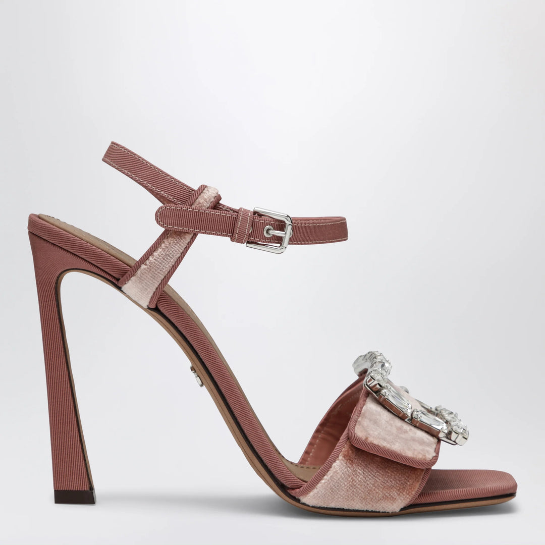 Dolce&amp;Gabbana - Velvet sandal with jewel buckle in powder pink