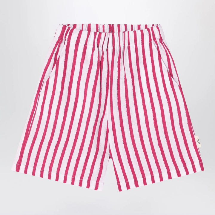 Douuod - White/red striped Bermuda shorts in linen