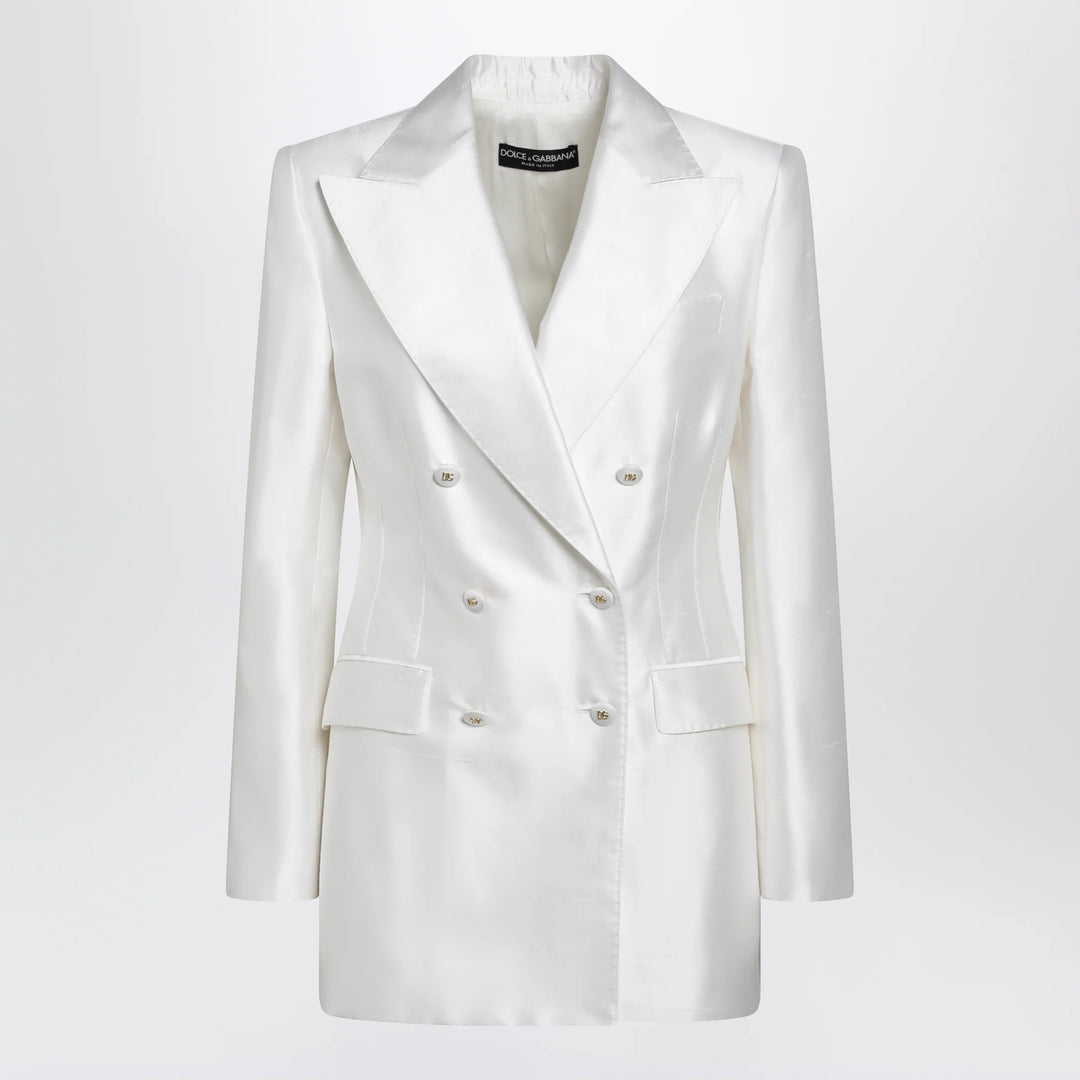 Dolce&amp;Gabbana - Double-breasted silk jacket in natural white