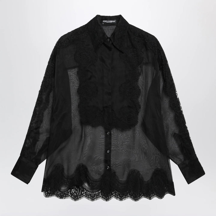 Dolce&amp;Gabbana - Organza tuxedo shirt with lace inserts in black