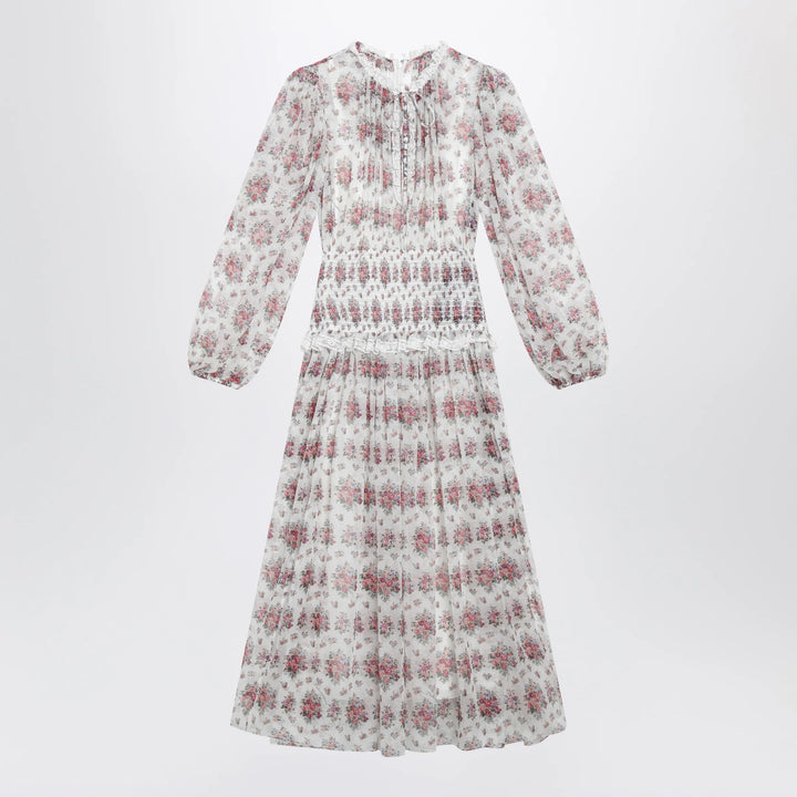 Dolce&amp;Gabbana - Long chiffon dress with floral bouquet print, white