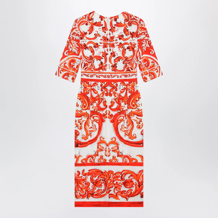 Dolce&amp;Gabbana - Fitted Maiolica-print silk charmeuse dress in orange