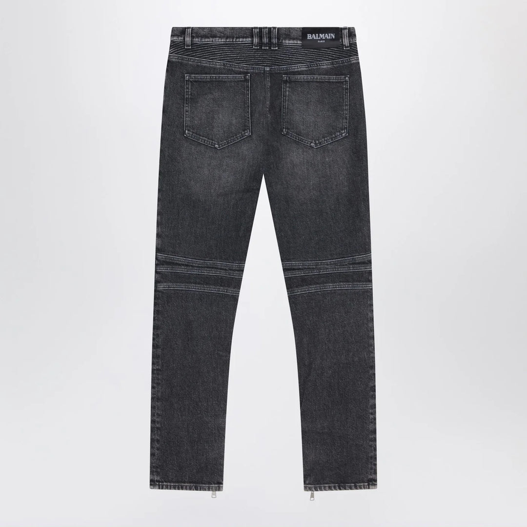 Balmain - Grey washed slim biker jeans