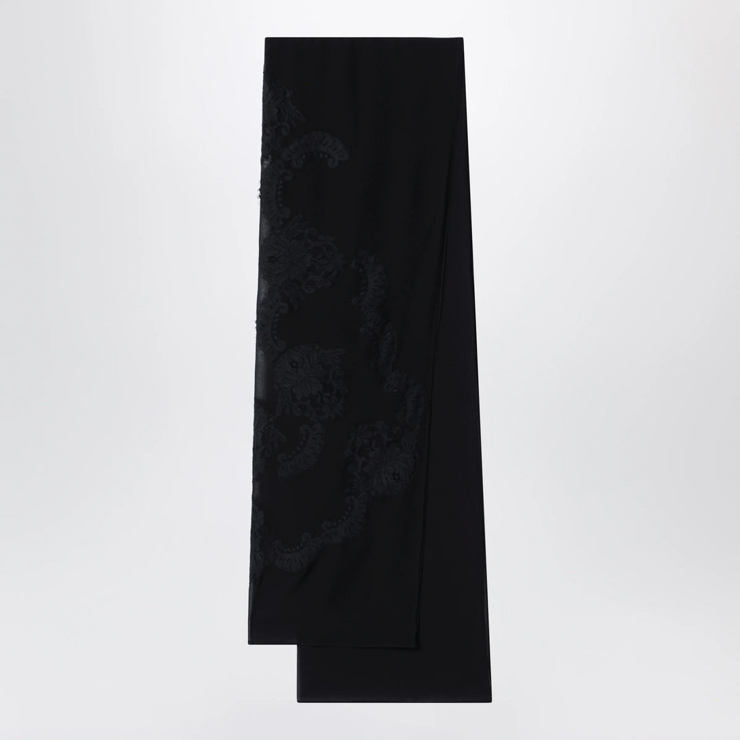 Dolce&amp;Gabbana - Black silk stole with floral embroidery