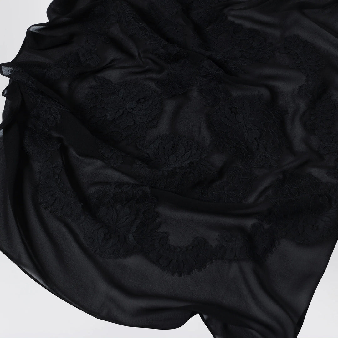 Dolce&amp;Gabbana - Black silk stole with floral embroidery