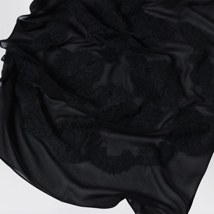 Dolce&amp;Gabbana - Black silk stole with floral embroidery
