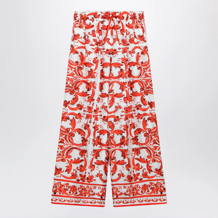 Dolce&amp;Gabbana - Wide-leg maiolica-print silk pants in orange