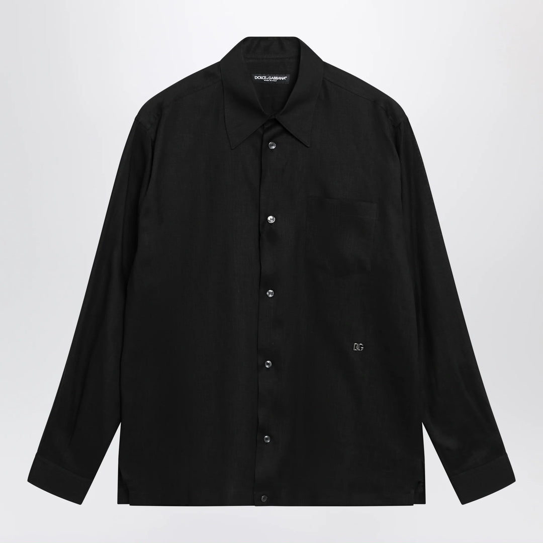 Dolce&amp;Gabbana - Hawaii-fit linen shirt with DG hardware in black
