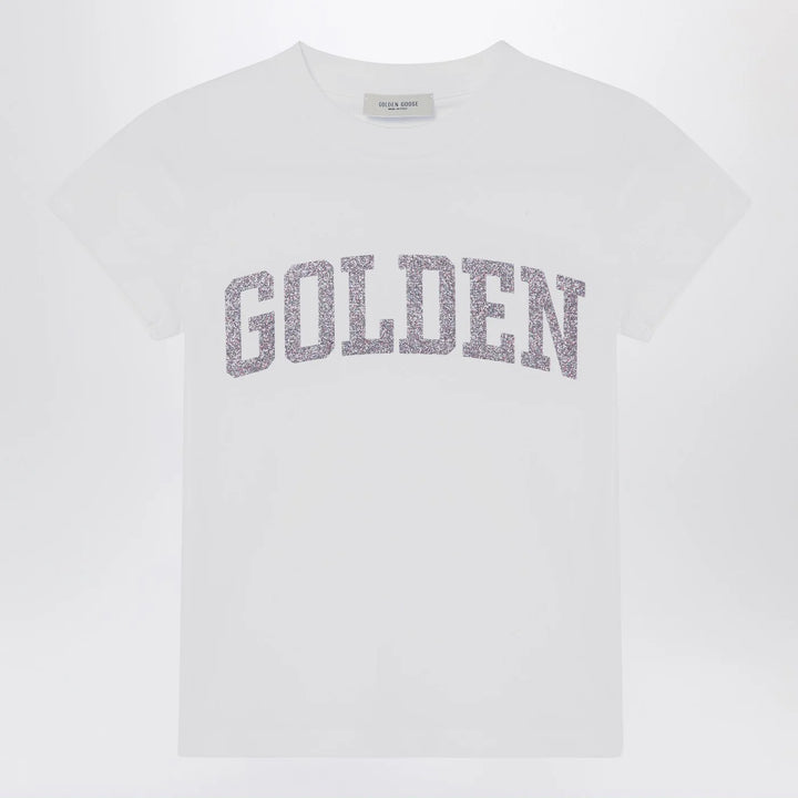 Golden Goose - White T-shirt with Glitter Logo