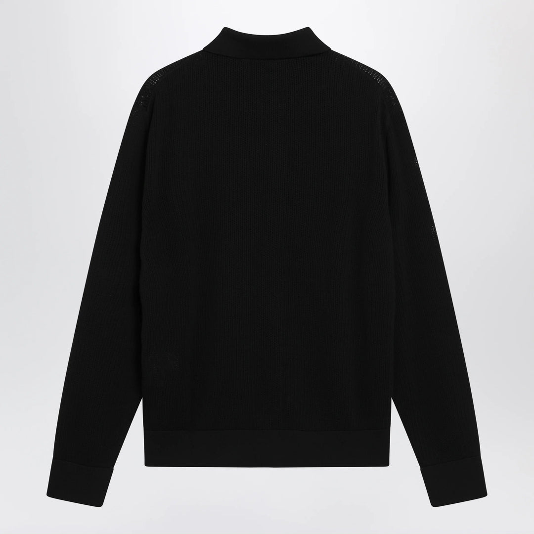 Dolce&amp;Gabbana - Long-sleeve openwork rib knit cotton shirt in black