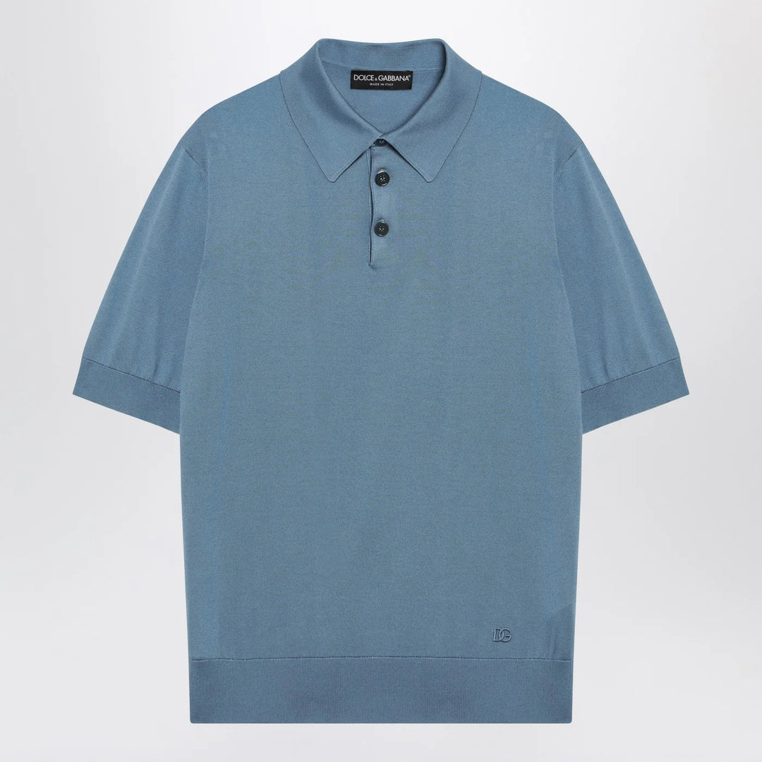 Dolce&amp;Gabbana - Light blue silk polo shirt