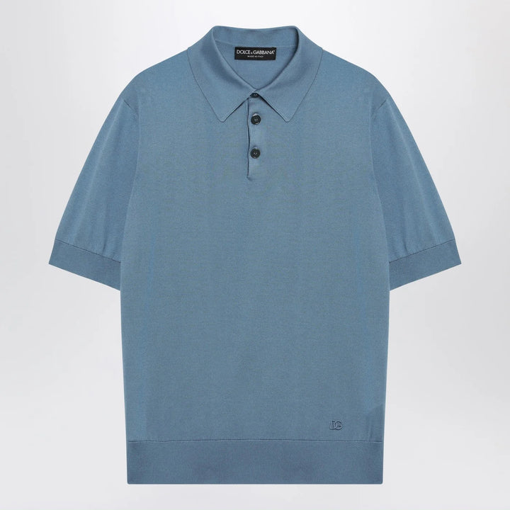 Dolce&amp;Gabbana - Light blue silk polo shirt