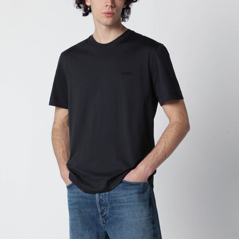 Shirts & Tops ZEGNA - Navy blue T-shirt with embroidered logo - 50 IT Brand