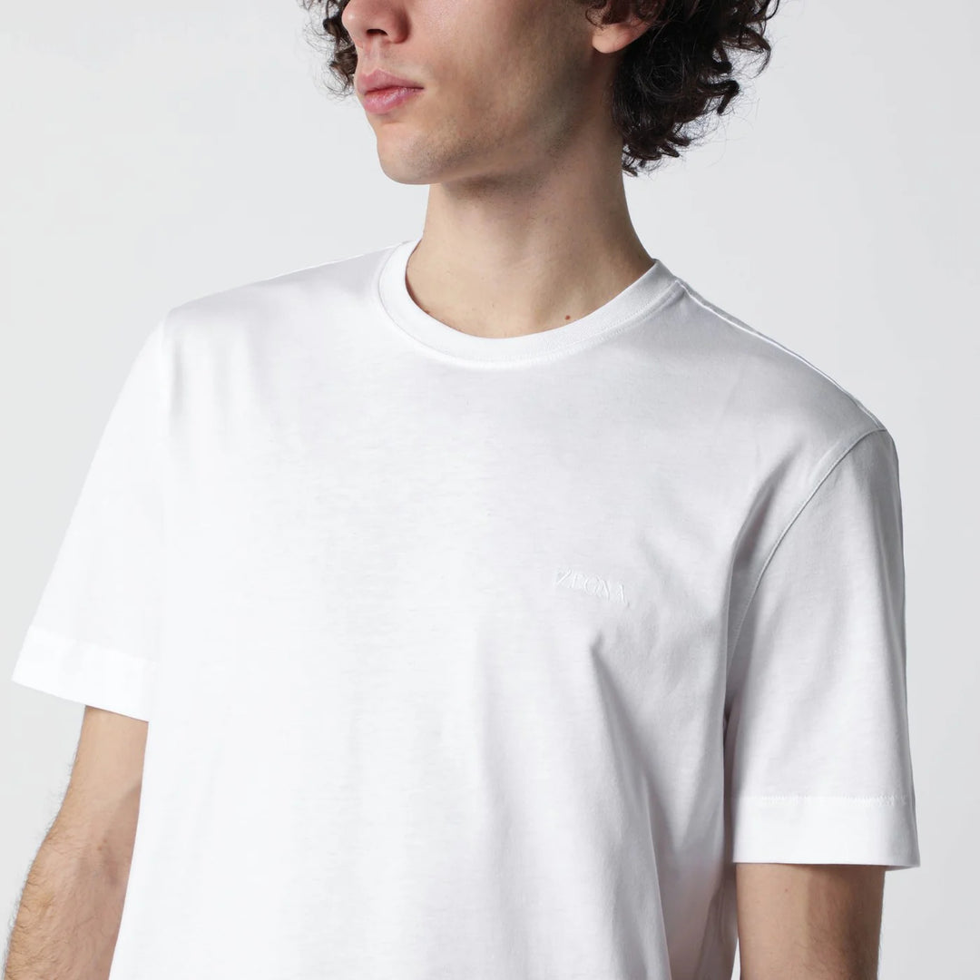 ZEGNA - White T-shirt with embroidered logo