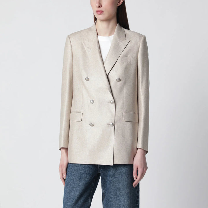 Tagliatore - Beige silk double-breasted jacket