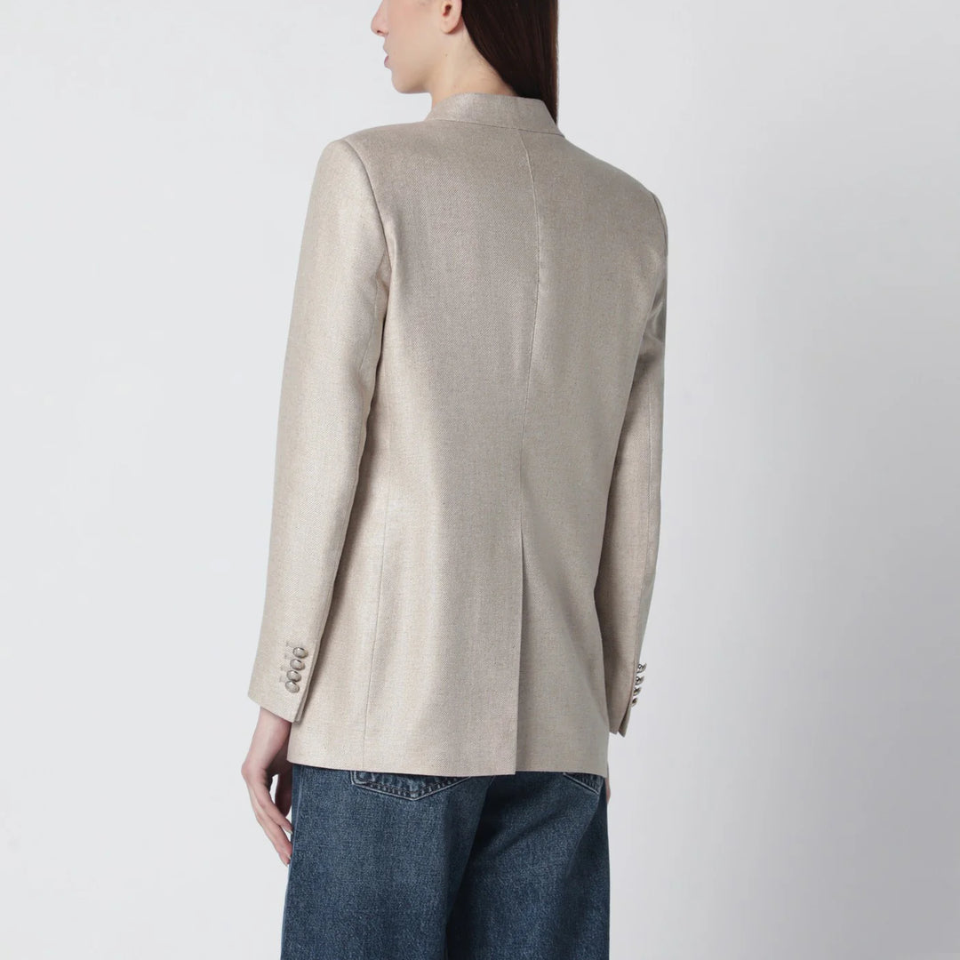 Tagliatore - Beige silk double-breasted jacket