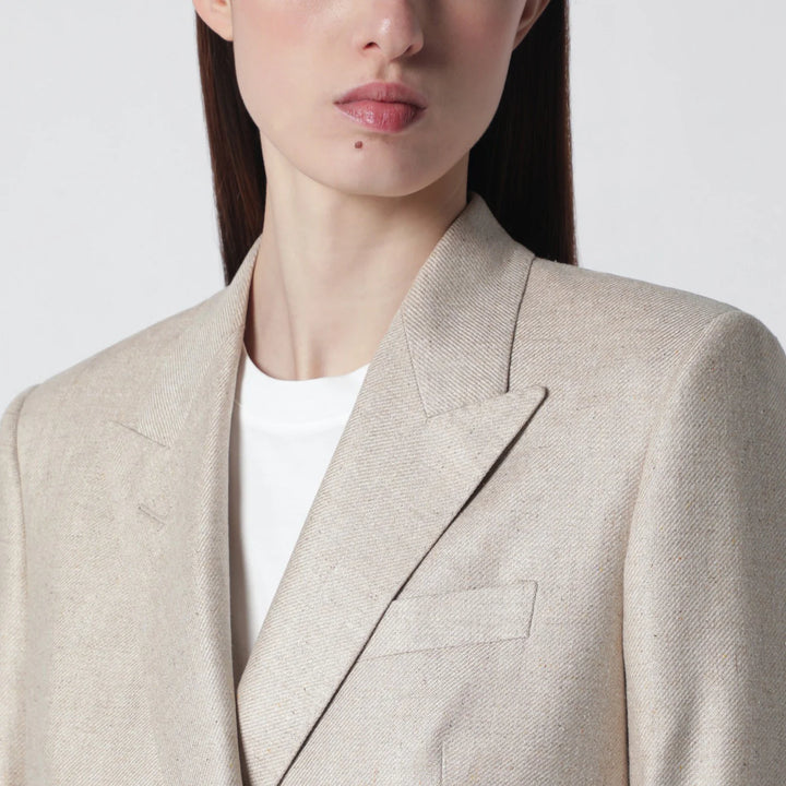 Tagliatore - Beige silk double-breasted jacket