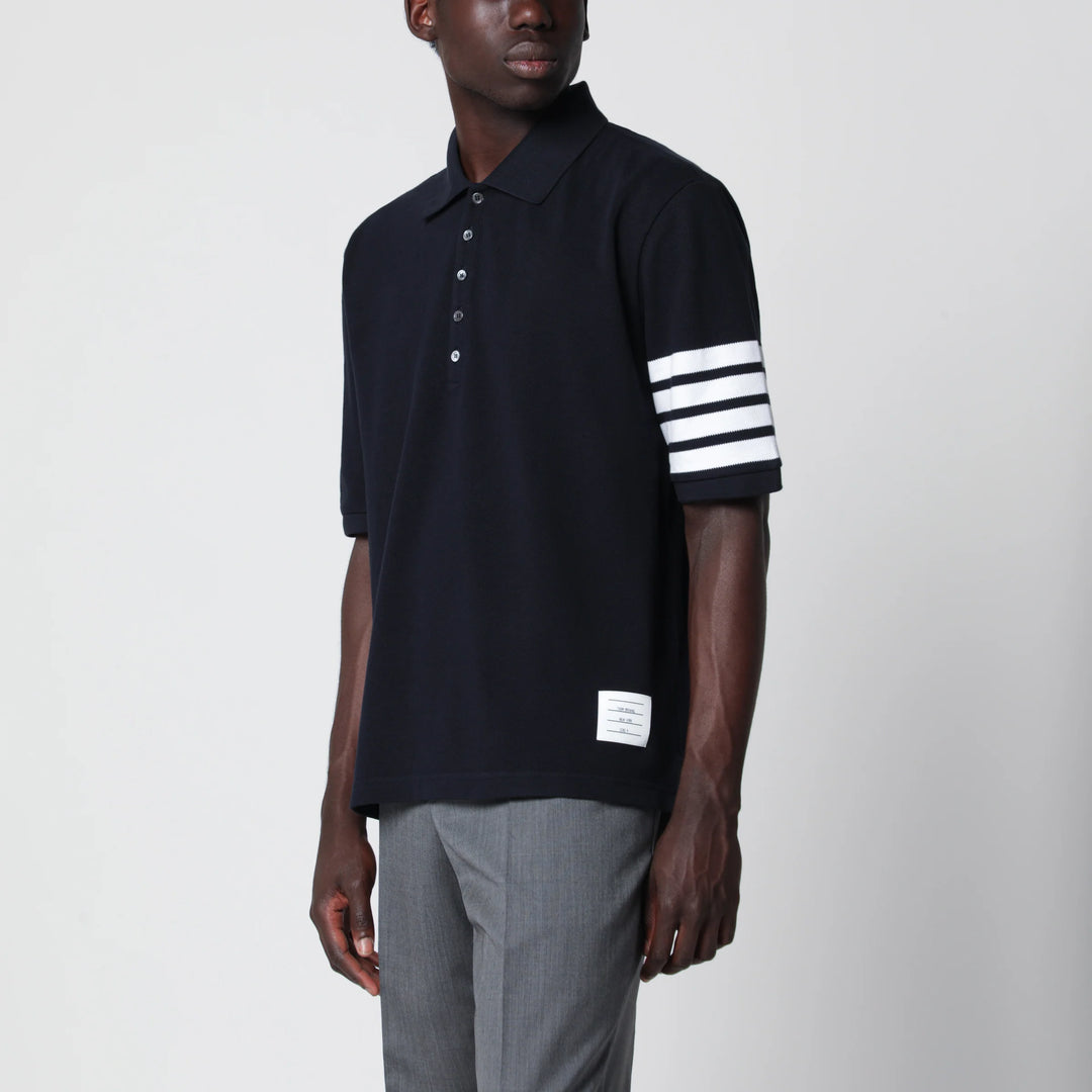 Thom Browne - Navy blue cotton polo shirt
