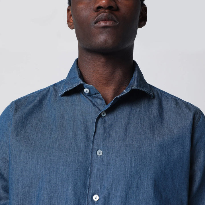 XACUS - Tailor Fit denim shirt blue