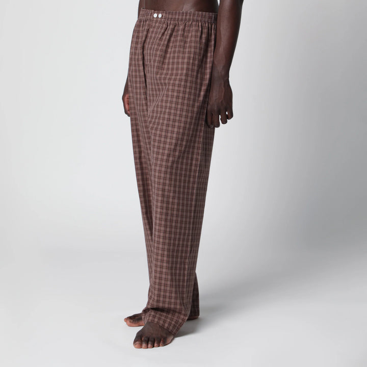 Tekla - Serra-colored cotton pajama pants with check pattern