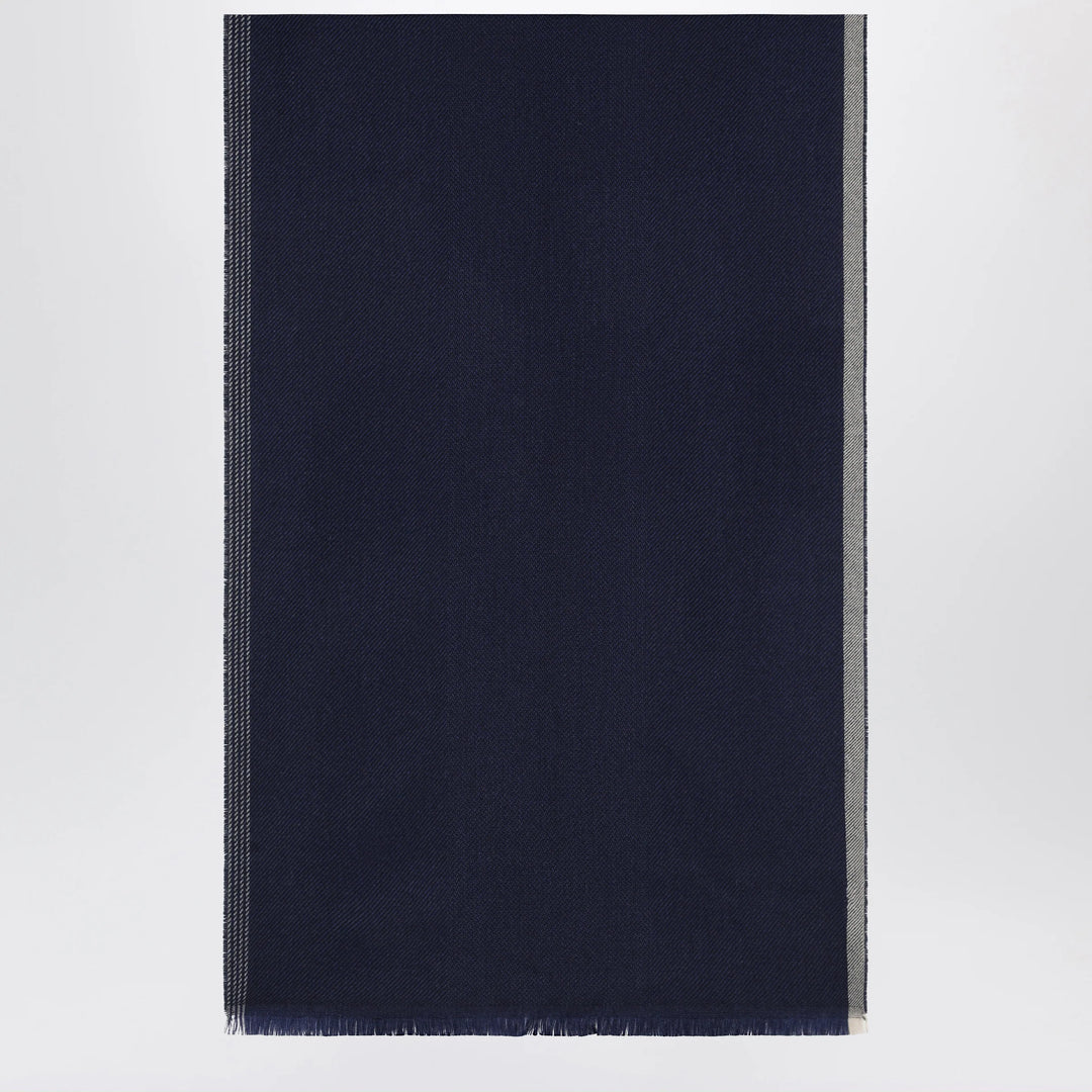 Brunello Cucinelli - Blue/Brown/Grey Wool and Cashmere Scarf