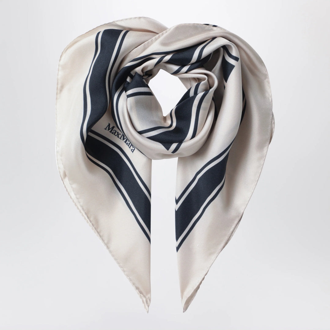 Max Mara - Square printed silk twill scarf in navy blue