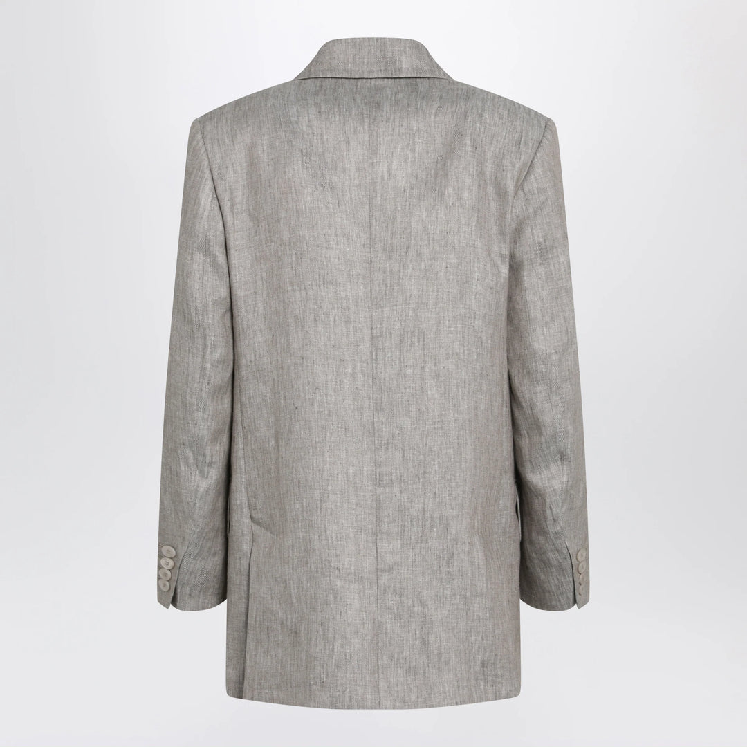 Max Mara - Olimpia double-breasted chevron linen blazer in beige