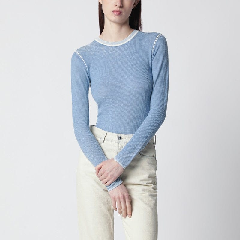 Shirts & Tops 6397 - Light blue ribbed vintage-effect knit - M Brand