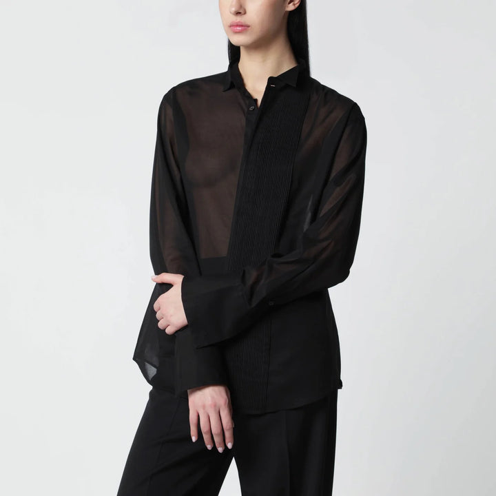 6397 - Black micro-pleated shirt