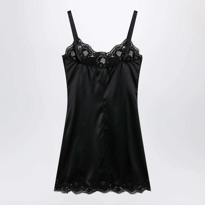 Dolce&amp;Gabbana - Black silk satin slip with lace trim