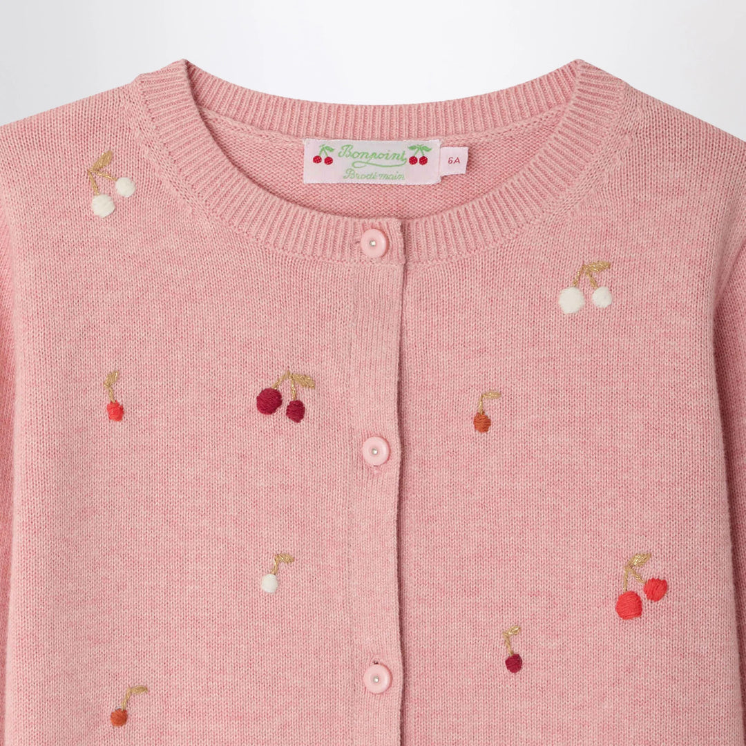 Bonpoint - Pink Lilith cardigan with embroidered cherries