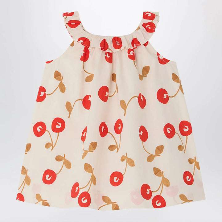 Bonpoint - Niniki écru dress with cherry print and ruffles