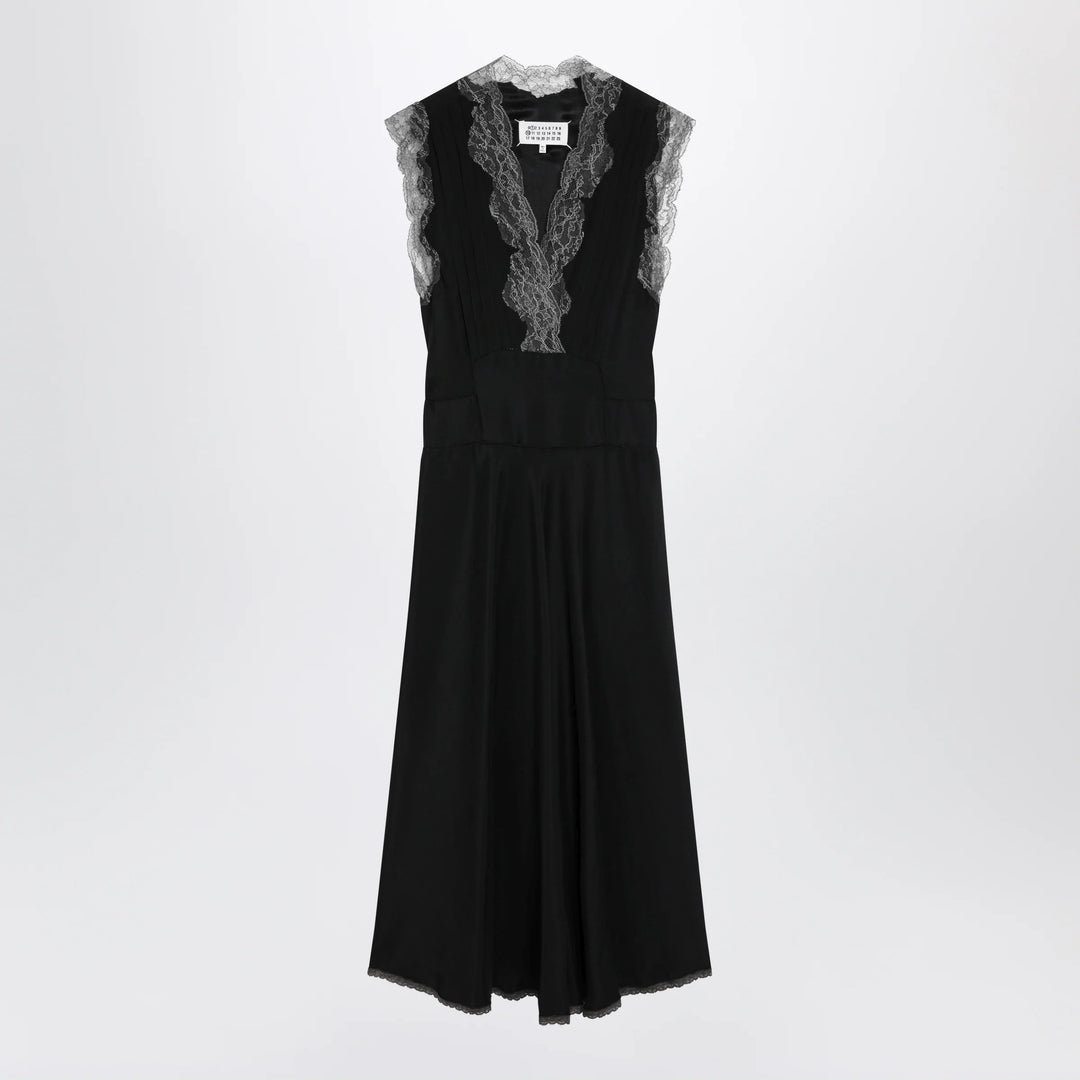 Maison Margiela - Black silk midi dress with lace