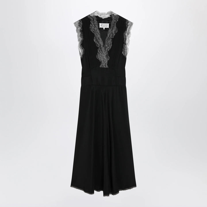 Maison Margiela - Black silk midi dress with lace