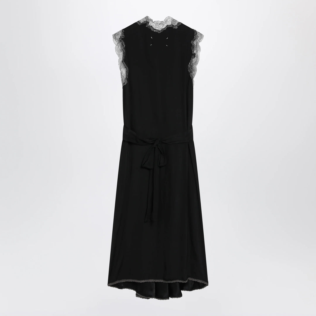 Maison Margiela - Black silk midi dress with lace