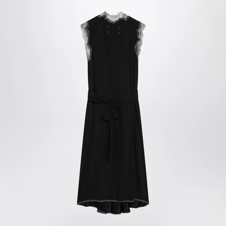 Maison Margiela - Black silk midi dress with lace