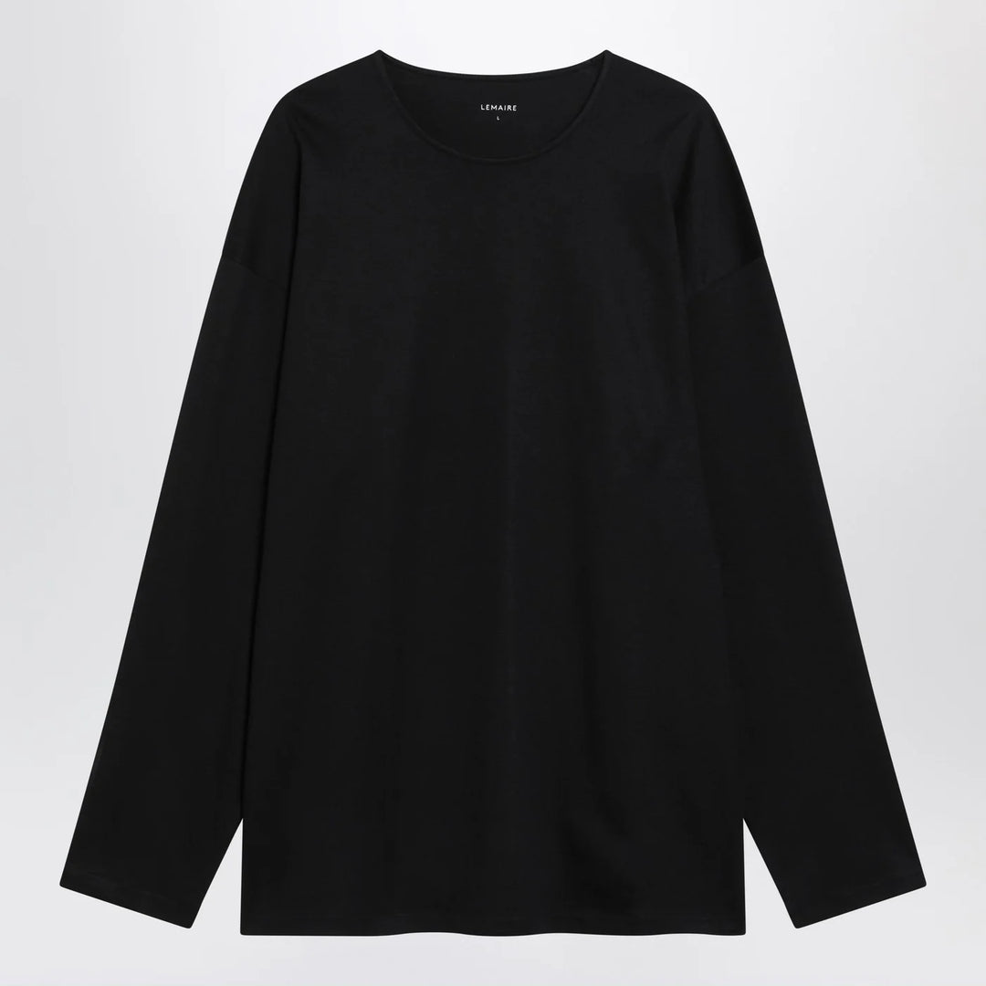 LEMAIRE - Black cotton and silk interlock T-shirt
