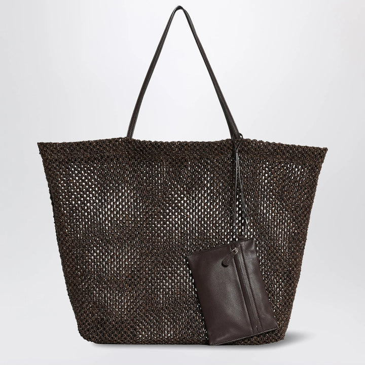 The Row - Geometric crochet nylon tote bag in dark brown