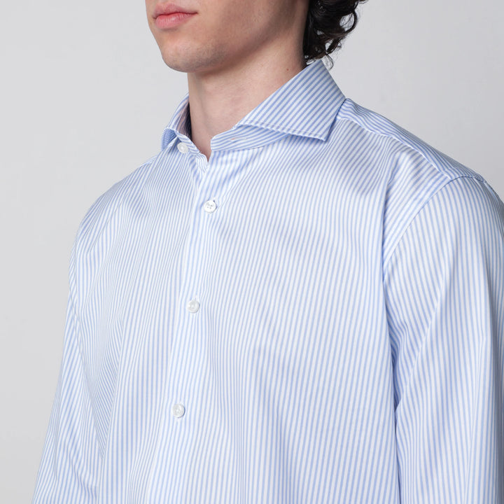 XACUS - White/light blue cotton Travel shirt