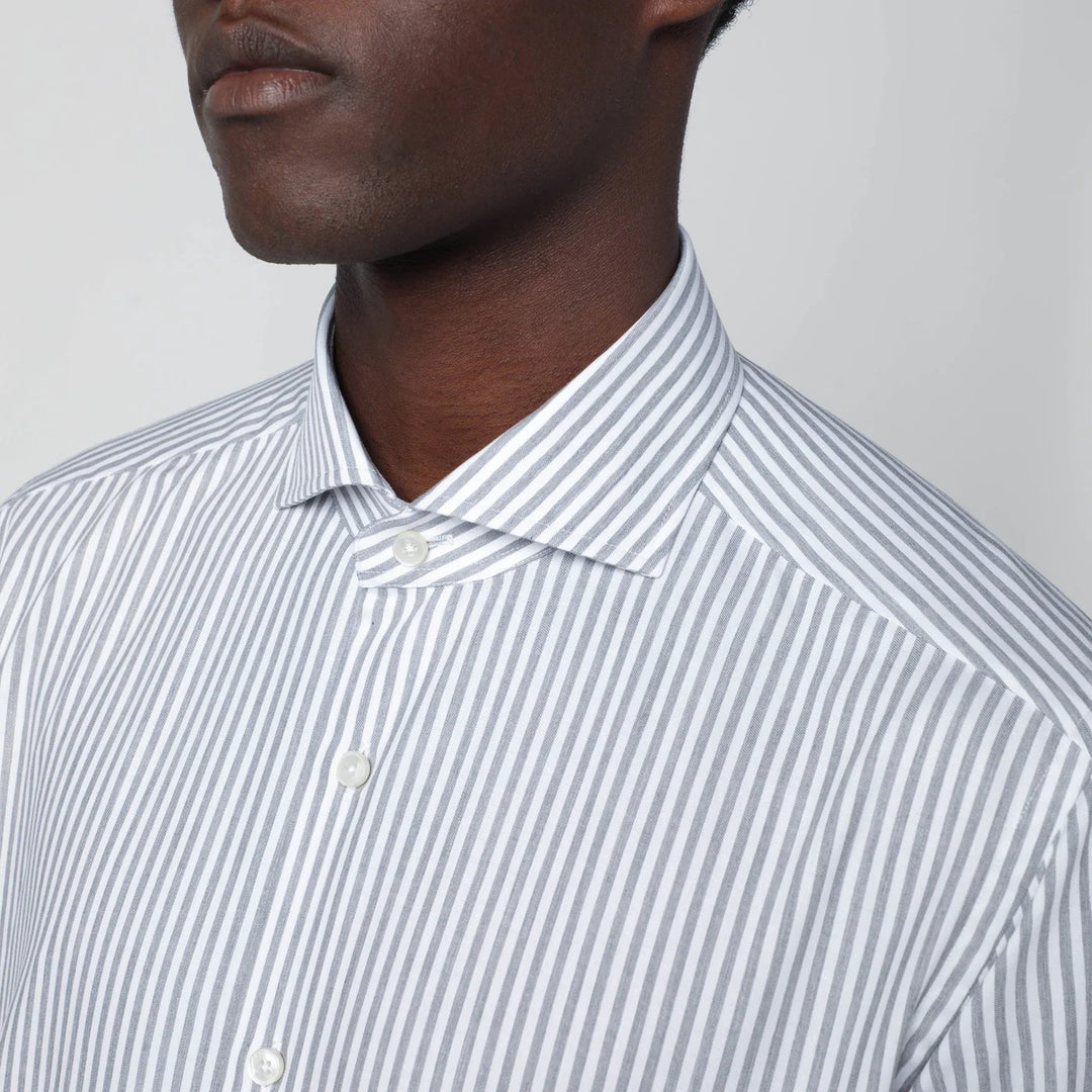 XACUS - White striped Travel shirt Tailor Fit