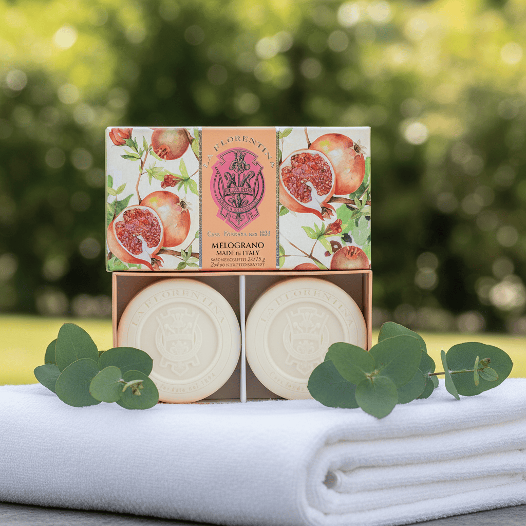 La Florentina Pomegranate 2 Round Soaps 115g Brand 115g 2 Bar Soaps Gift Boxed